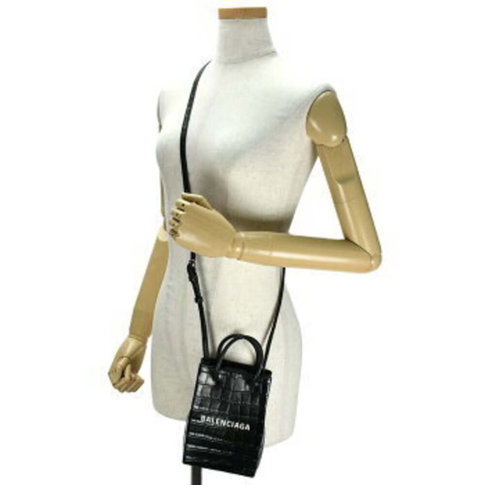 Balenciaga Shopping Bag Phone Holder handbag black crocodile embossed leather - Picture 10 of 10